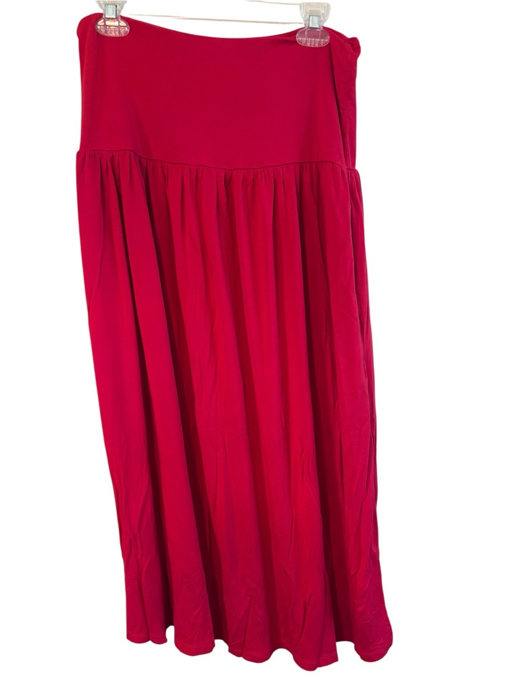 Simlu Skirt XL Vibrant Red Maxi Flowy Fold-Over Waistband Side Pockets Stretchy